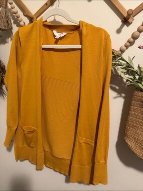 Time and Tru Mustard Yellow Hooded Open-Front Women's Cardigan